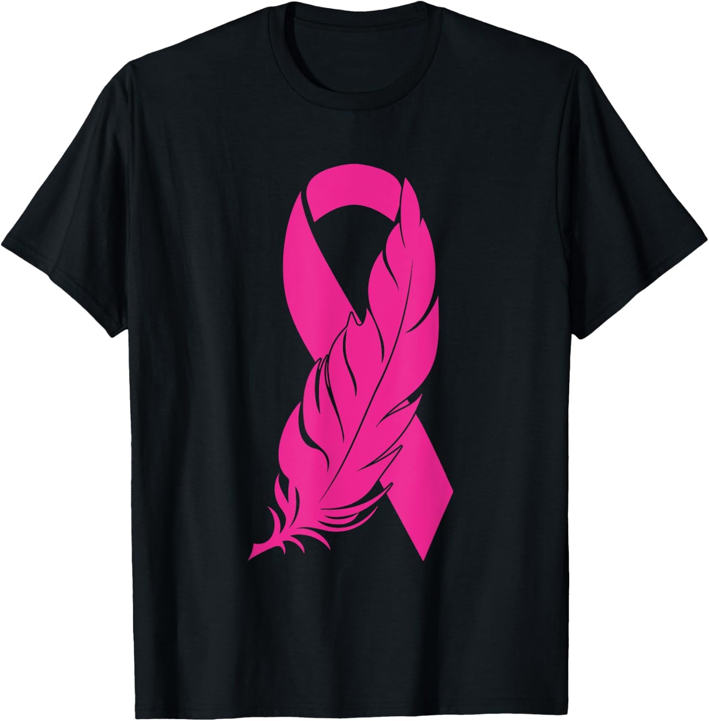 Breast Cancer Survivor Awareness Women Feather Pink Ribbon T-Shirt - T-Shirt | Black
