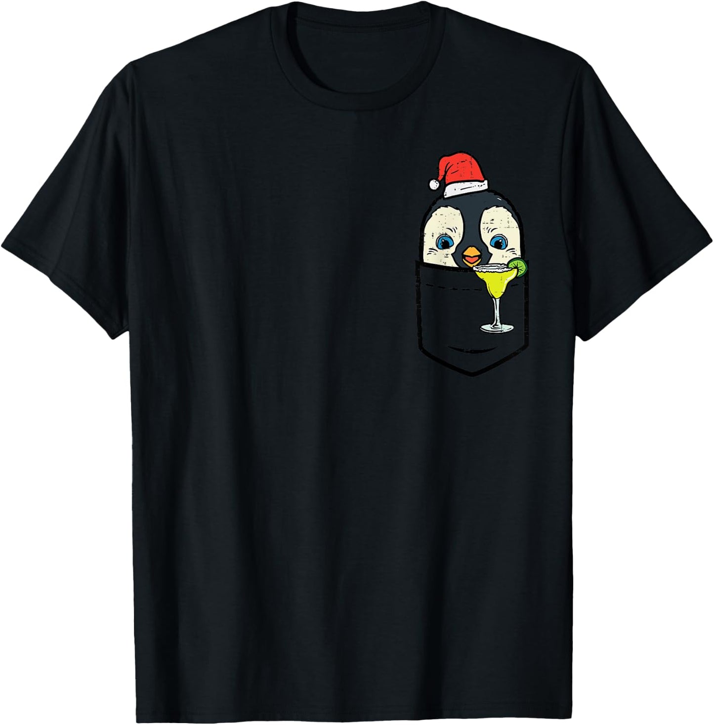 Pocket Santa Penguin Cute Christmas In July Summer Xmas Bird T-Shirt - T-Shirt | Black