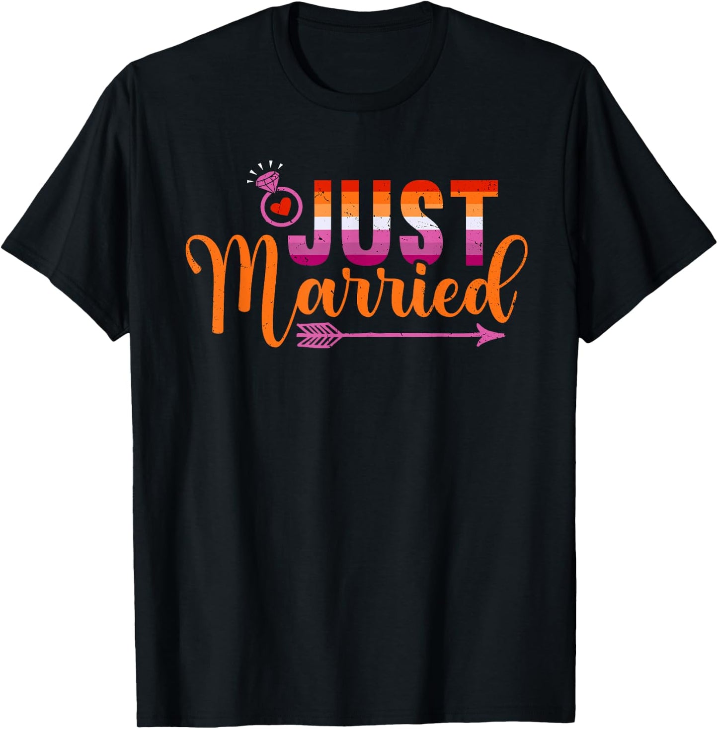 Lesbian Just Married LGBT Wedding Same Sex Marriage T-Shirt - T-Shirt | Black