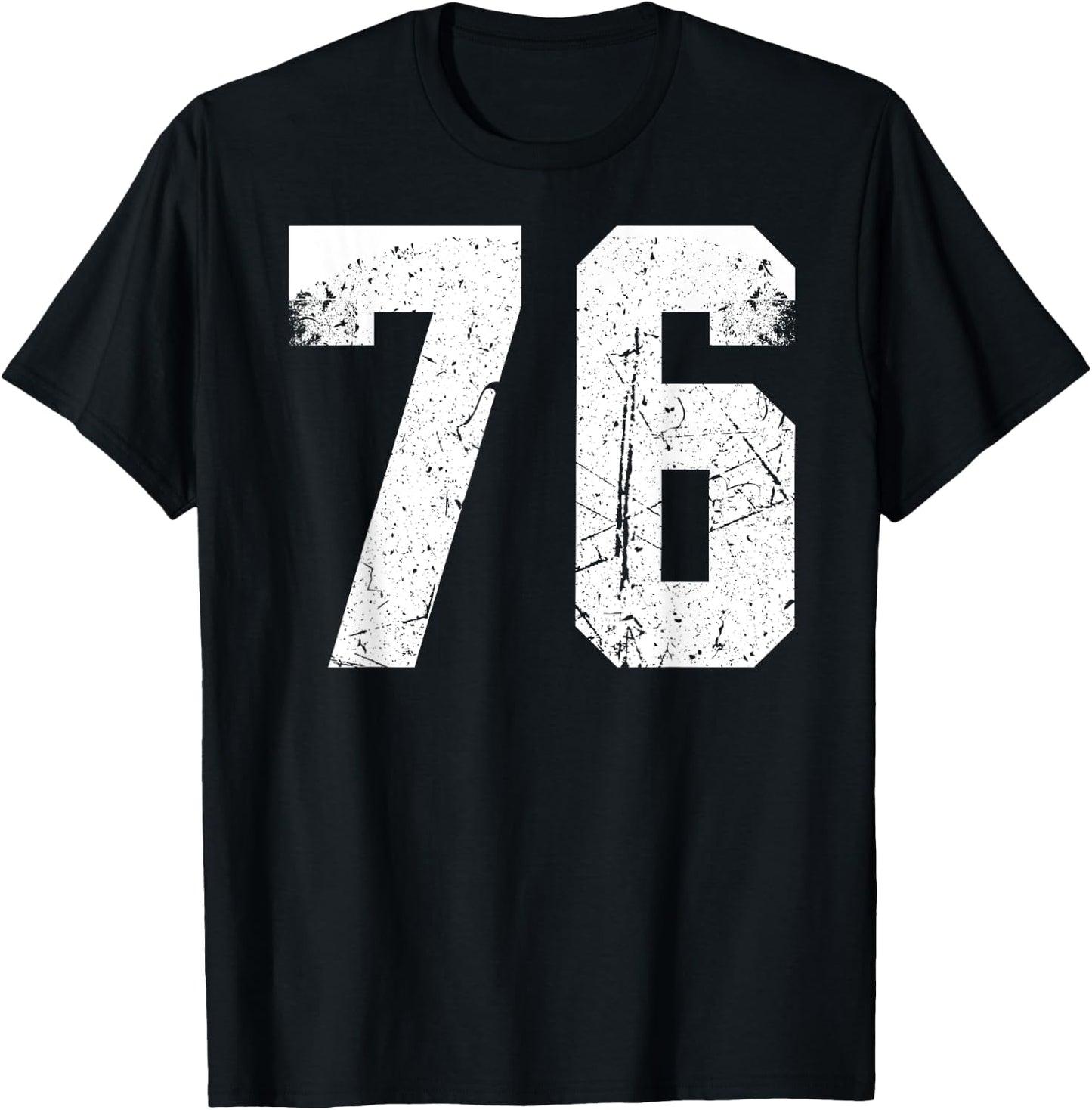 Number #76 Sport White Vintage Number T-Shirt - T-Shirt | Black