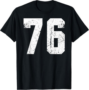 Number #76 Sport White Vintage Number T-Shirt - T-Shirt | Black