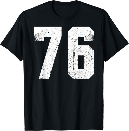 Number #76 Sport White Vintage Number T-Shirt - T-Shirt | Black