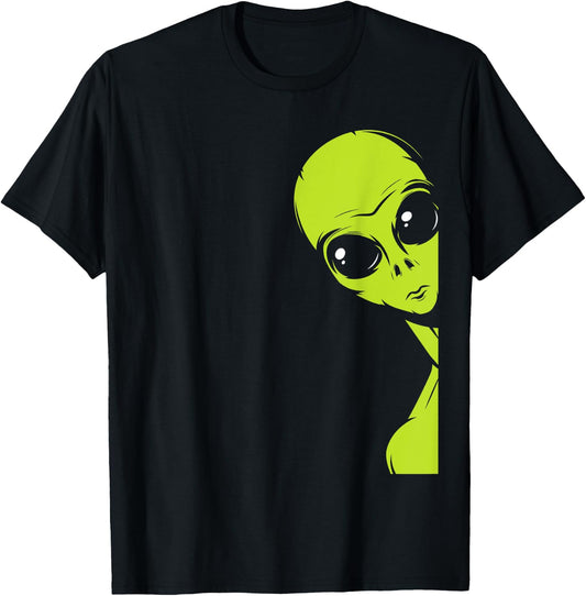 Funny Alien Peeking Alien Believer T-Shirt - T-Shirt | Black