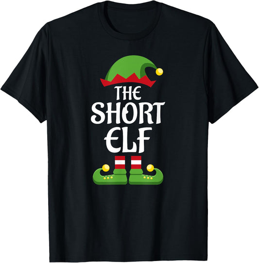 Short Elf Family Matching Group Christmas T-Shirt - T-Shirt | Black