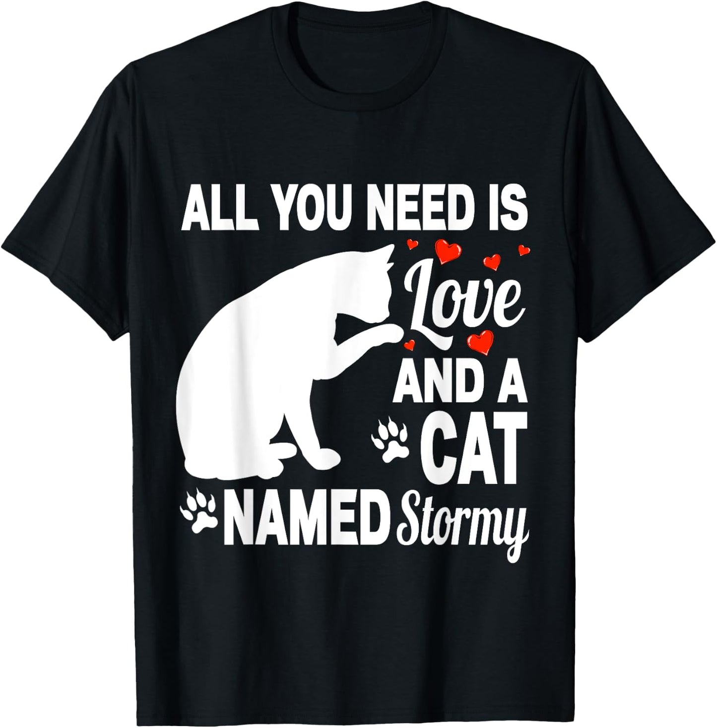 Personalized Cat Name Stormy Cute Kitten Pet Lover Women Kids T-Shirt - T-Shirt | Black