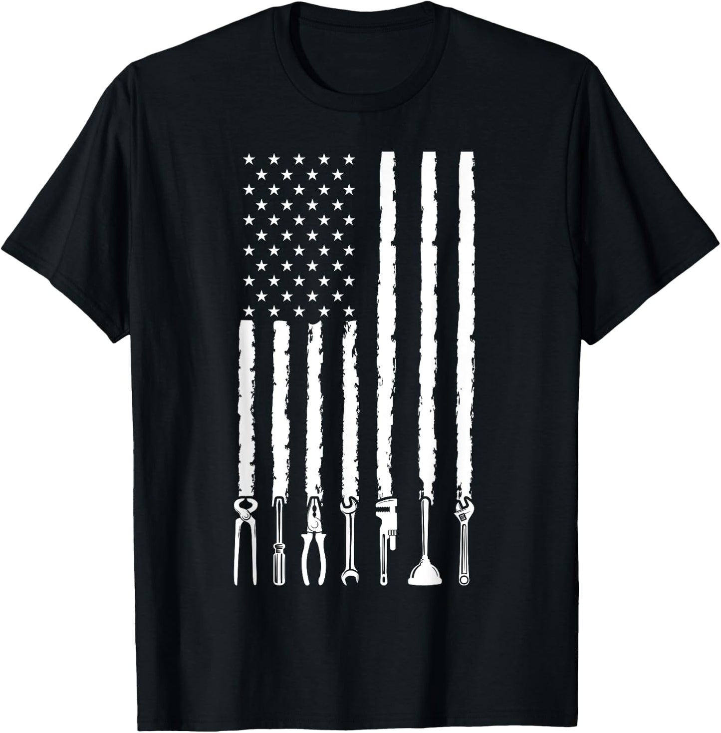 4th of July Patriotic Handyman USA American Flag Plumber T-Shirt - T-Shirt | Black