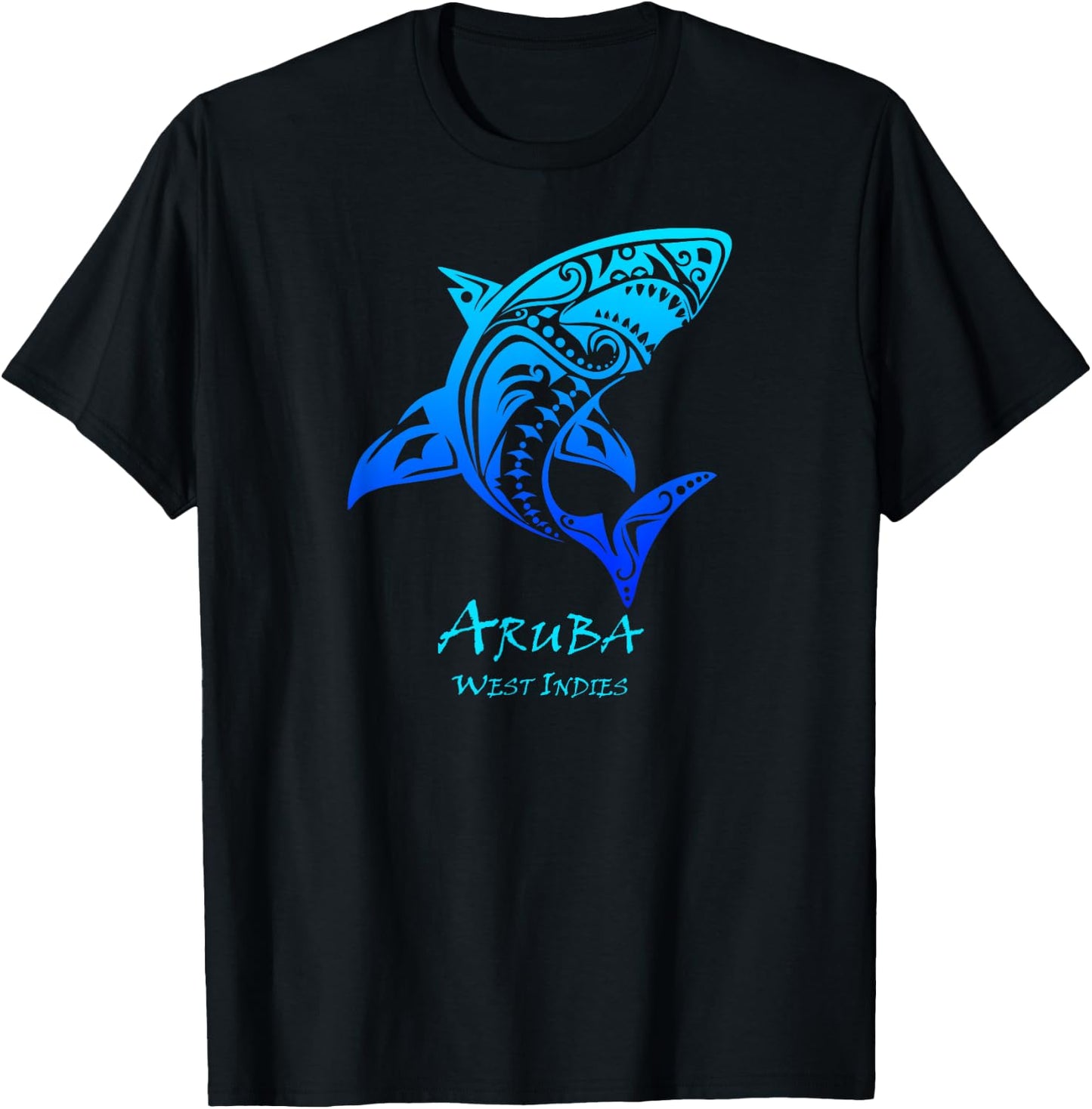 Aruba, West Indies Vintage Retro Tribal Shark Vacation T-Shirt - T-Shirt | Black