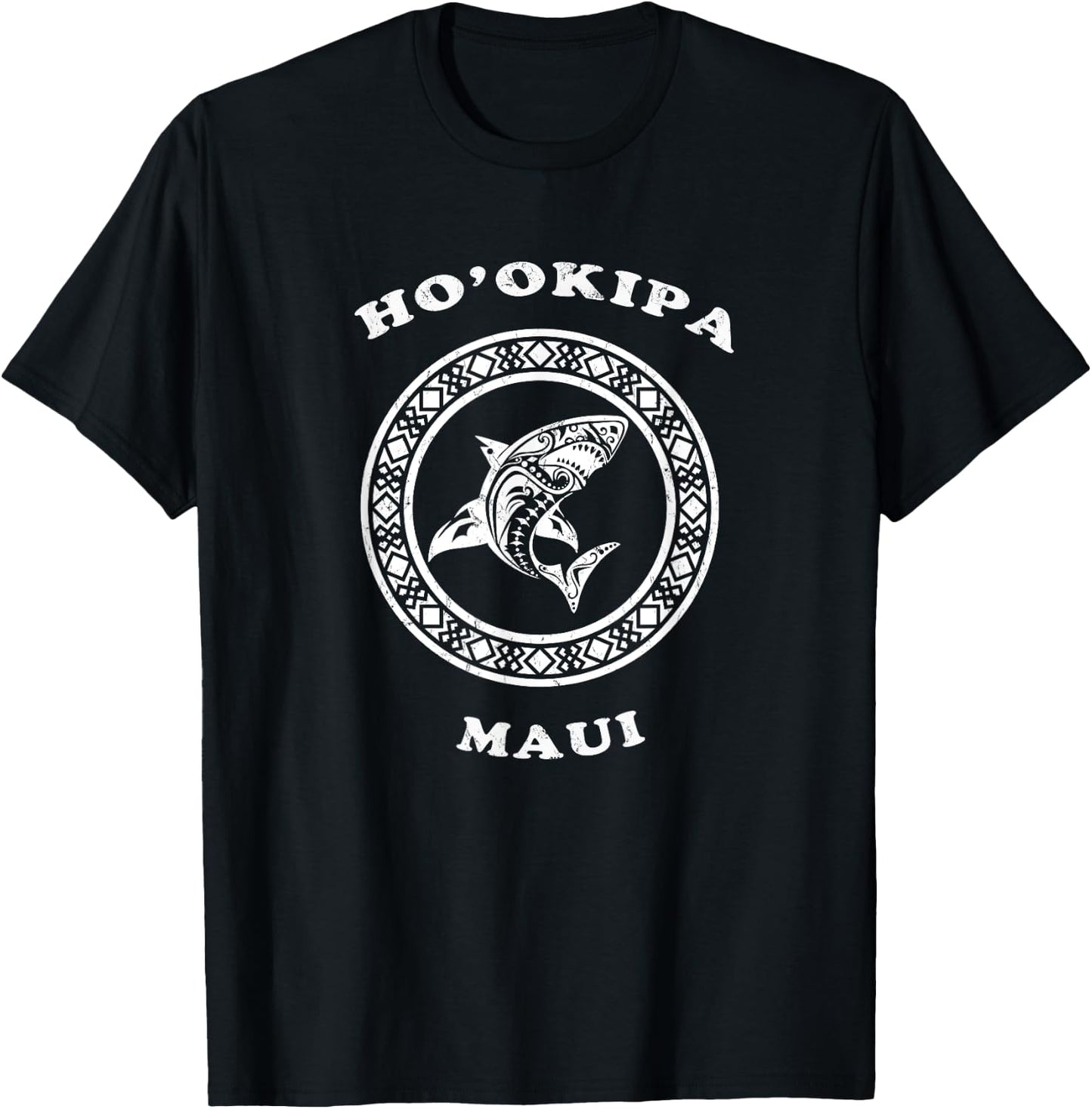 Ho'okipa, Maui Vintage Retro Tribal Shark T-Shirt - T-Shirt | Black