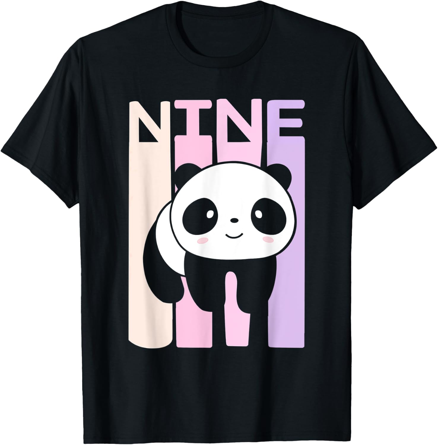 Kids 9 Year Old Cute Panda Bear Birthday Decoration Party T-Shirt - T-Shirt | Black