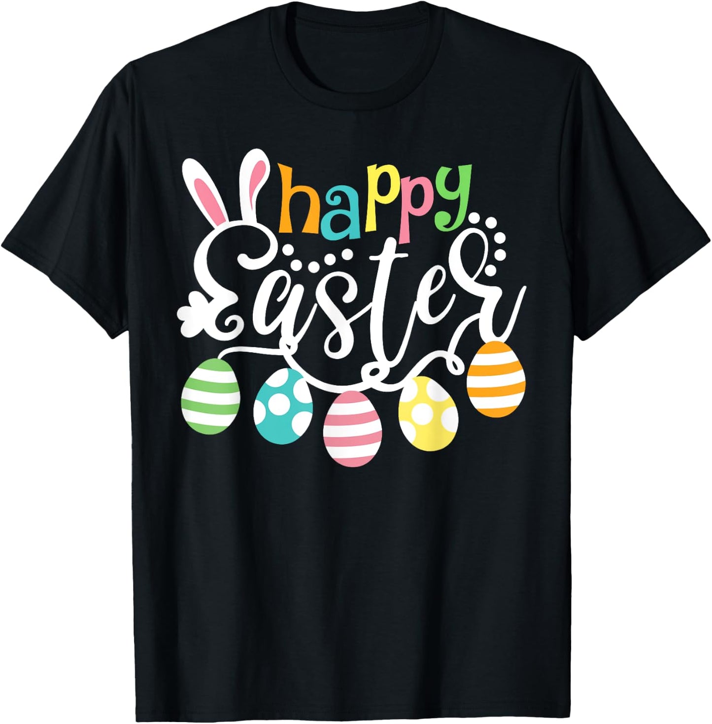 Happy Easter Day Colorful Egg Hunting Cute Bunny Girl T-Shirt - T-Shirt | Black