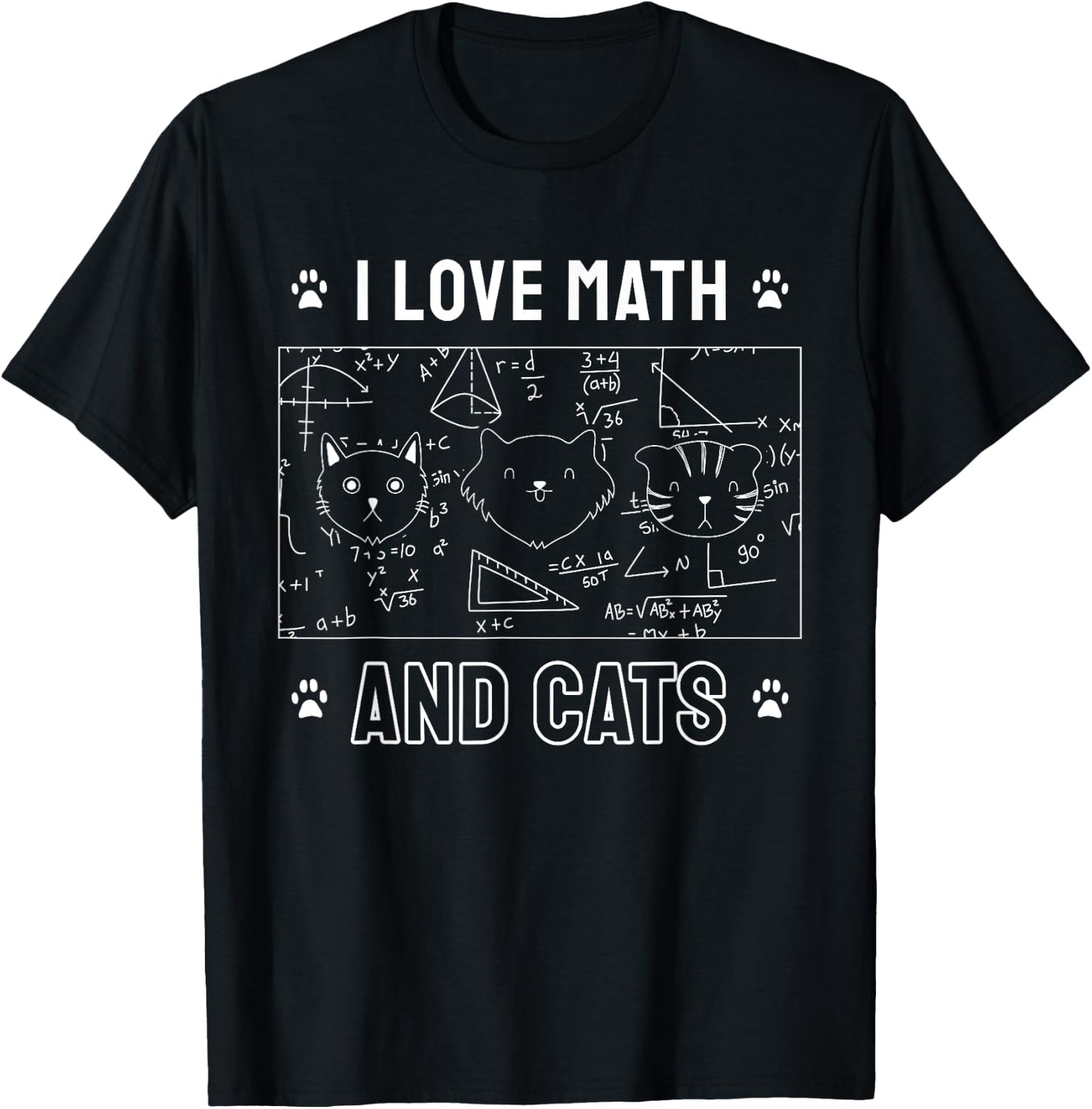 I Love Math And Cats Funny Cat Lover Math Teacher Men Women Kids T-Shirt - T-Shirt | Black