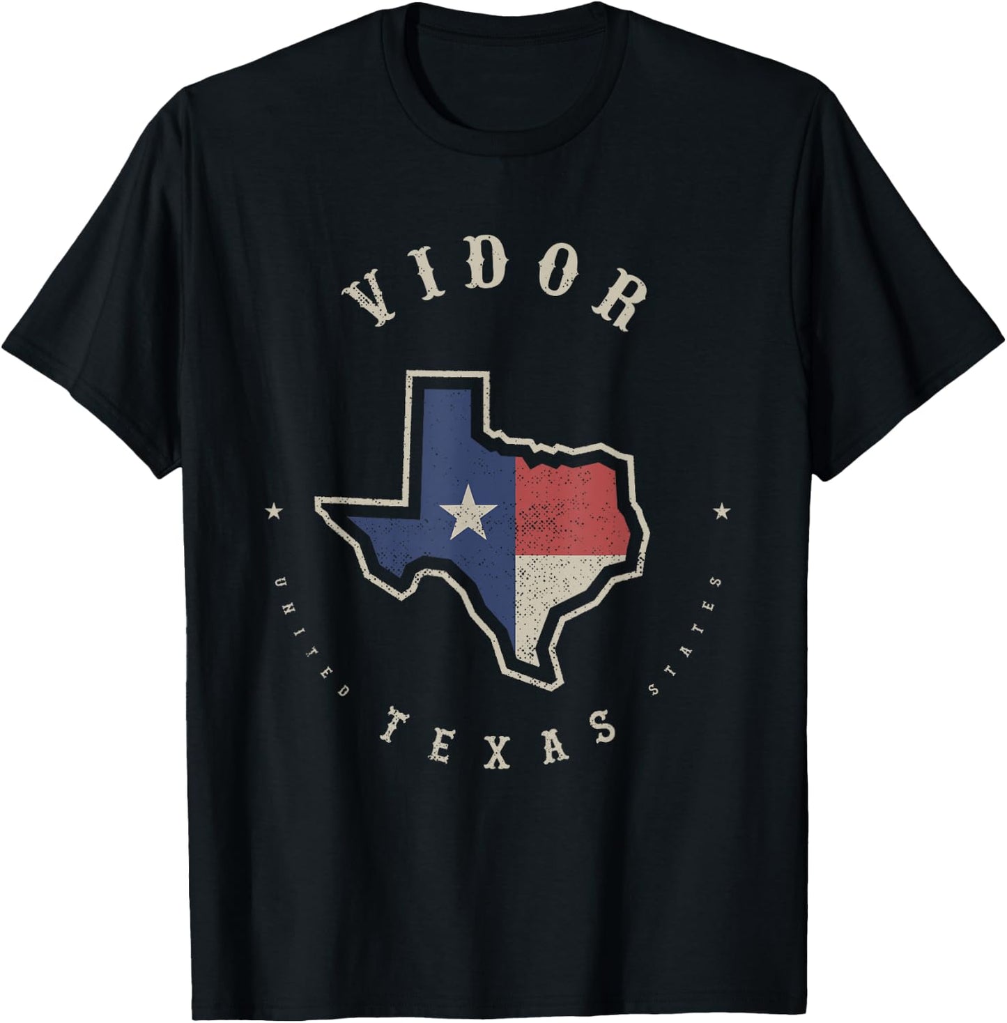 Vintage Vidor Texas State Flag Map Souvenir Gift T-Shirt - T-Shirt | Black