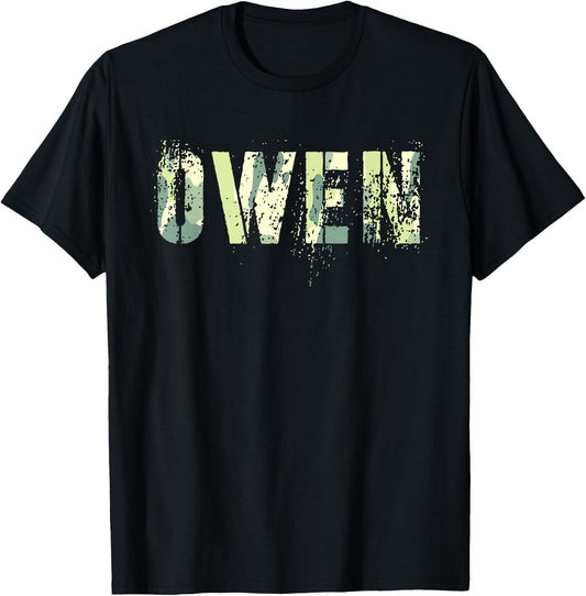 Personalized Name OWEN Camo Boy Military Birthday Father Son T-Shirt - T-Shirt | Black