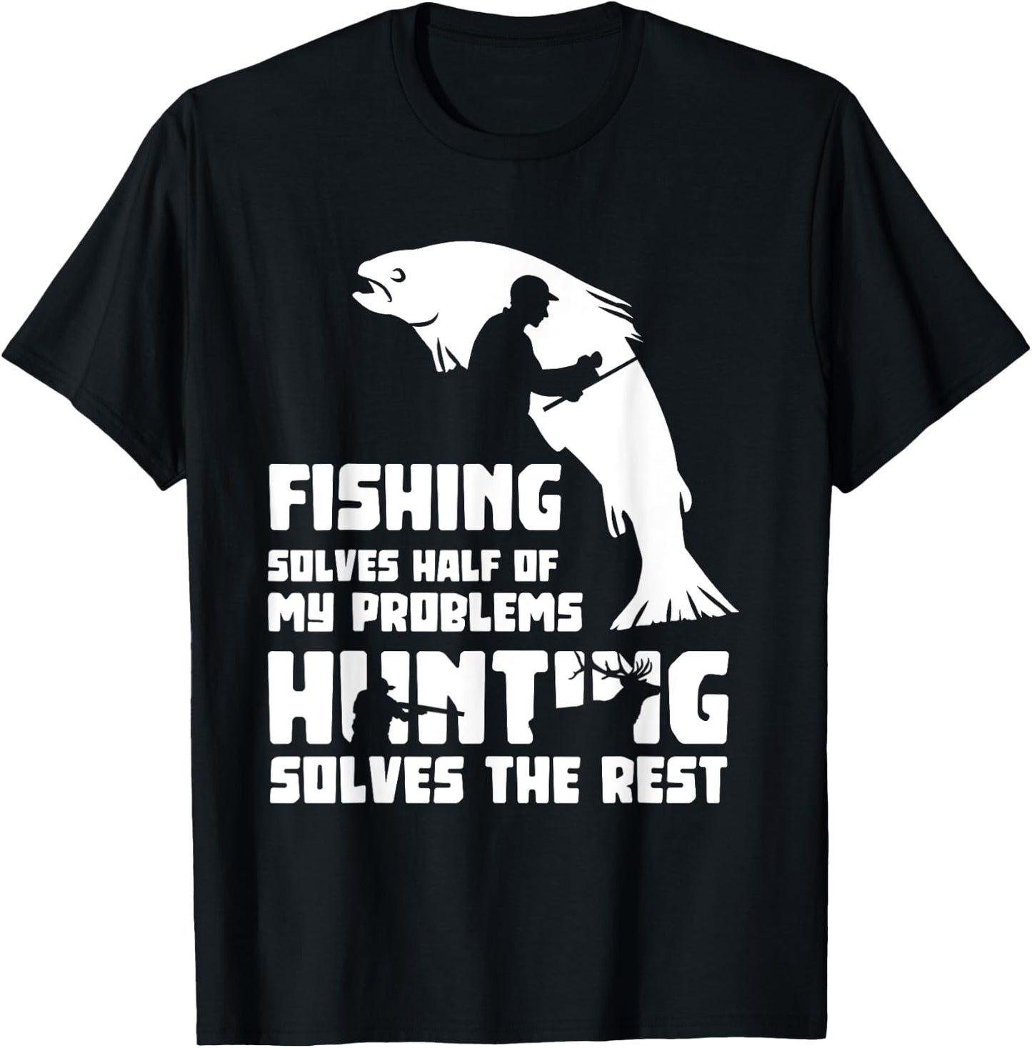 Funny Fishing & Hunting Fun Gifts Men's Black Modern Humorous Fishing Hunting Fisherman Hunter Fish Hunt Lovers T-Shirt - T-Shirt | Black