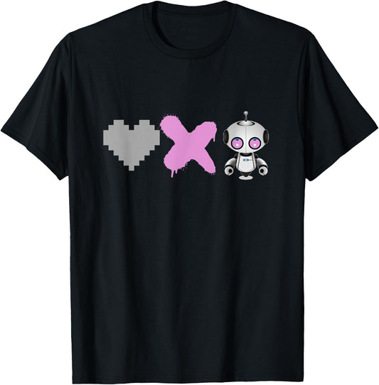 Love Death Robots - Pink Pixel Heart, X and Cute Robot T-Shirt - T-Shirt | Black