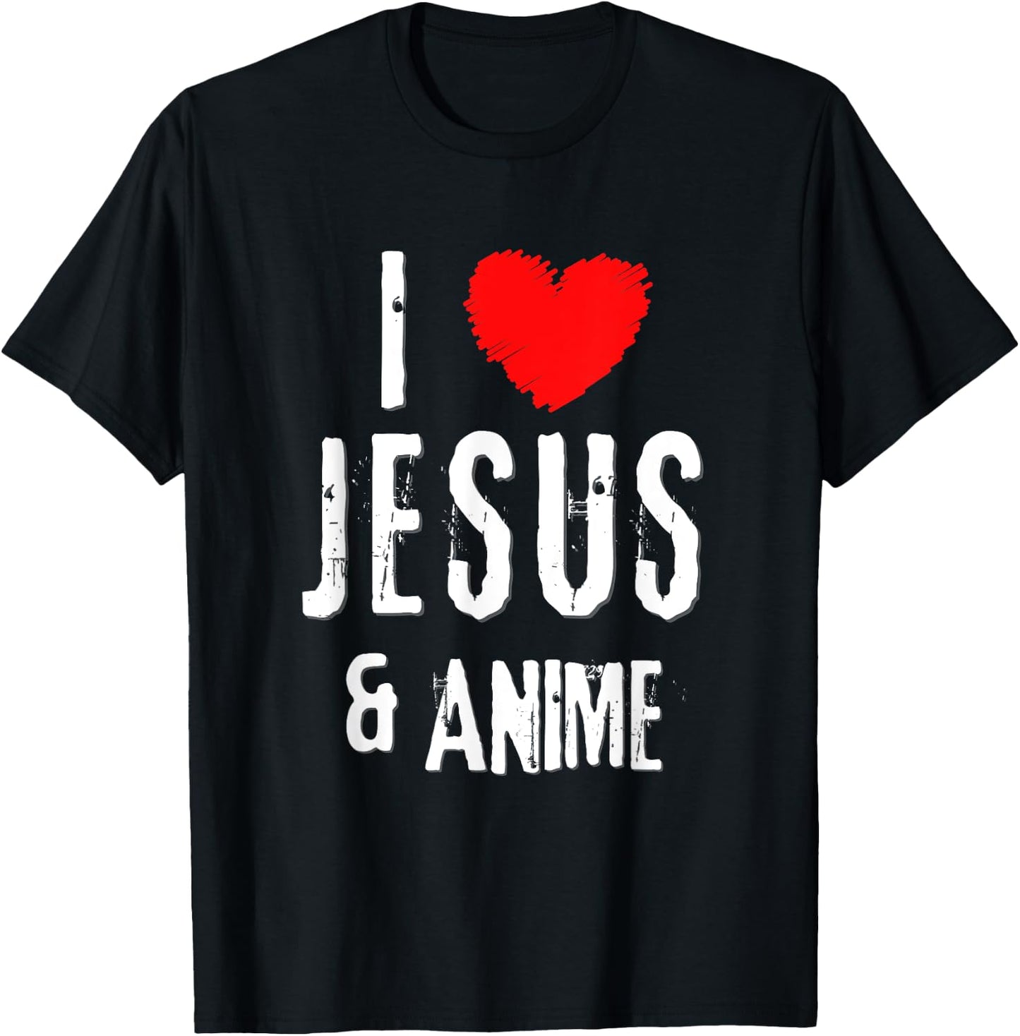 Vintage Grunge I Love JESUS & ANIME, Christian T-Shirt - T-Shirt | Black