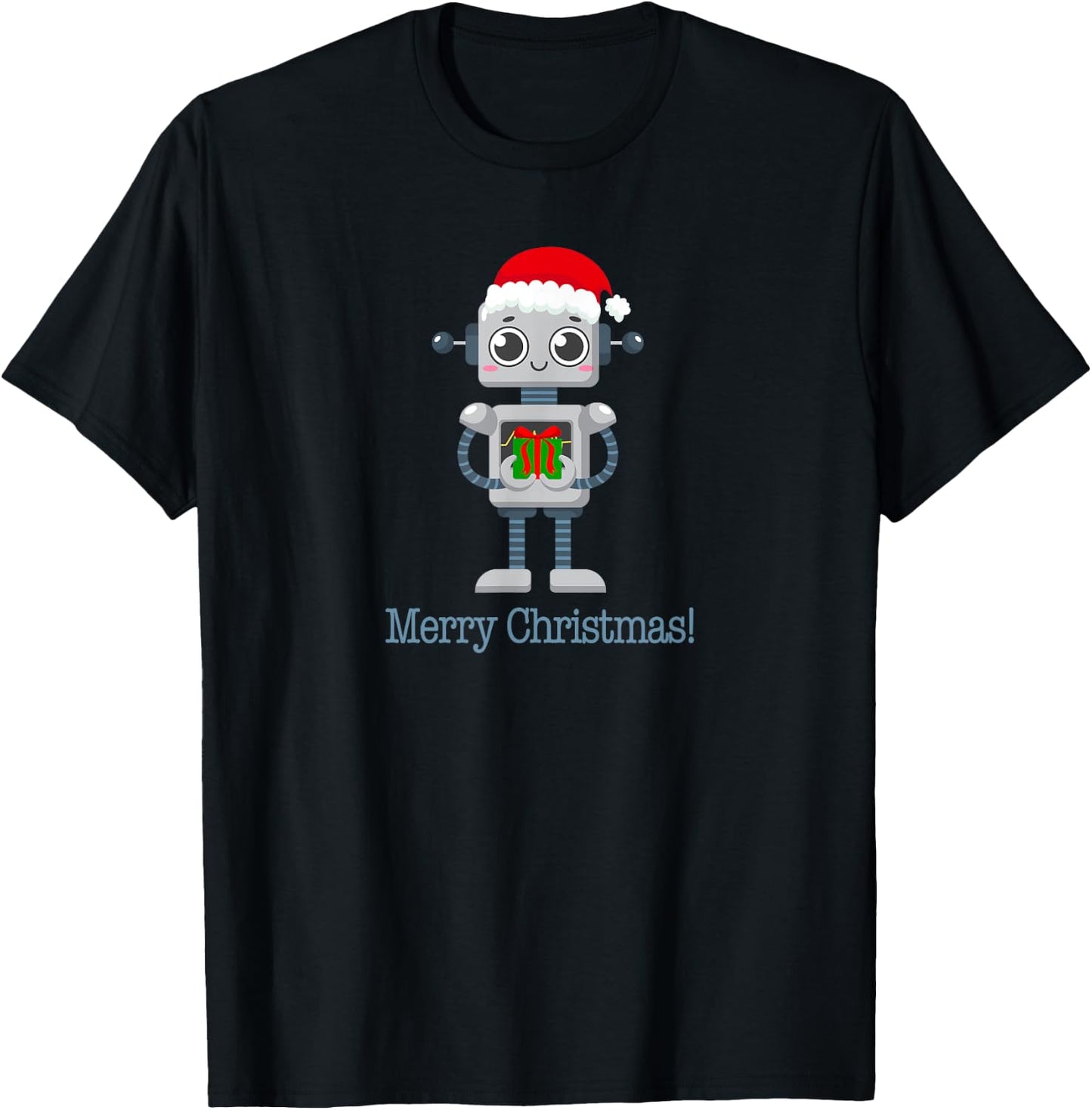 Retro Futurism Christmas Robot saying Merry Christmas T-Shirt - T-Shirt | Black