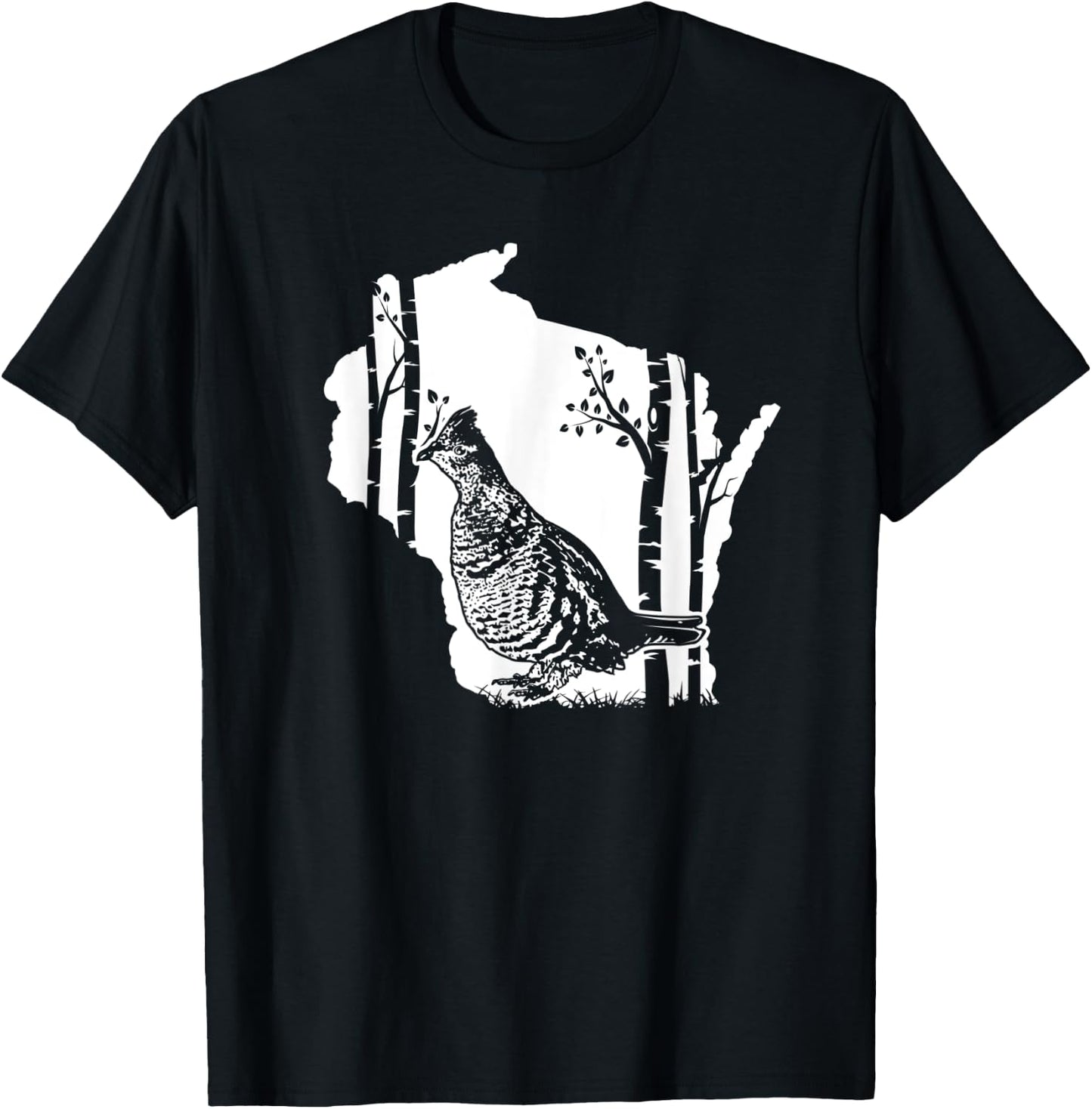 Hunting Partridge Grouse- Wisconsin map Bird Hunter T-Shirt - T-Shirt | Black