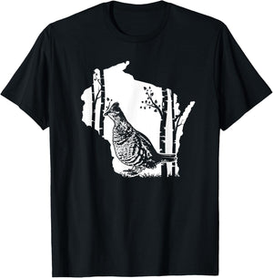 Hunting Partridge Grouse- Wisconsin map Bird Hunter T-Shirt - T-Shirt | Black