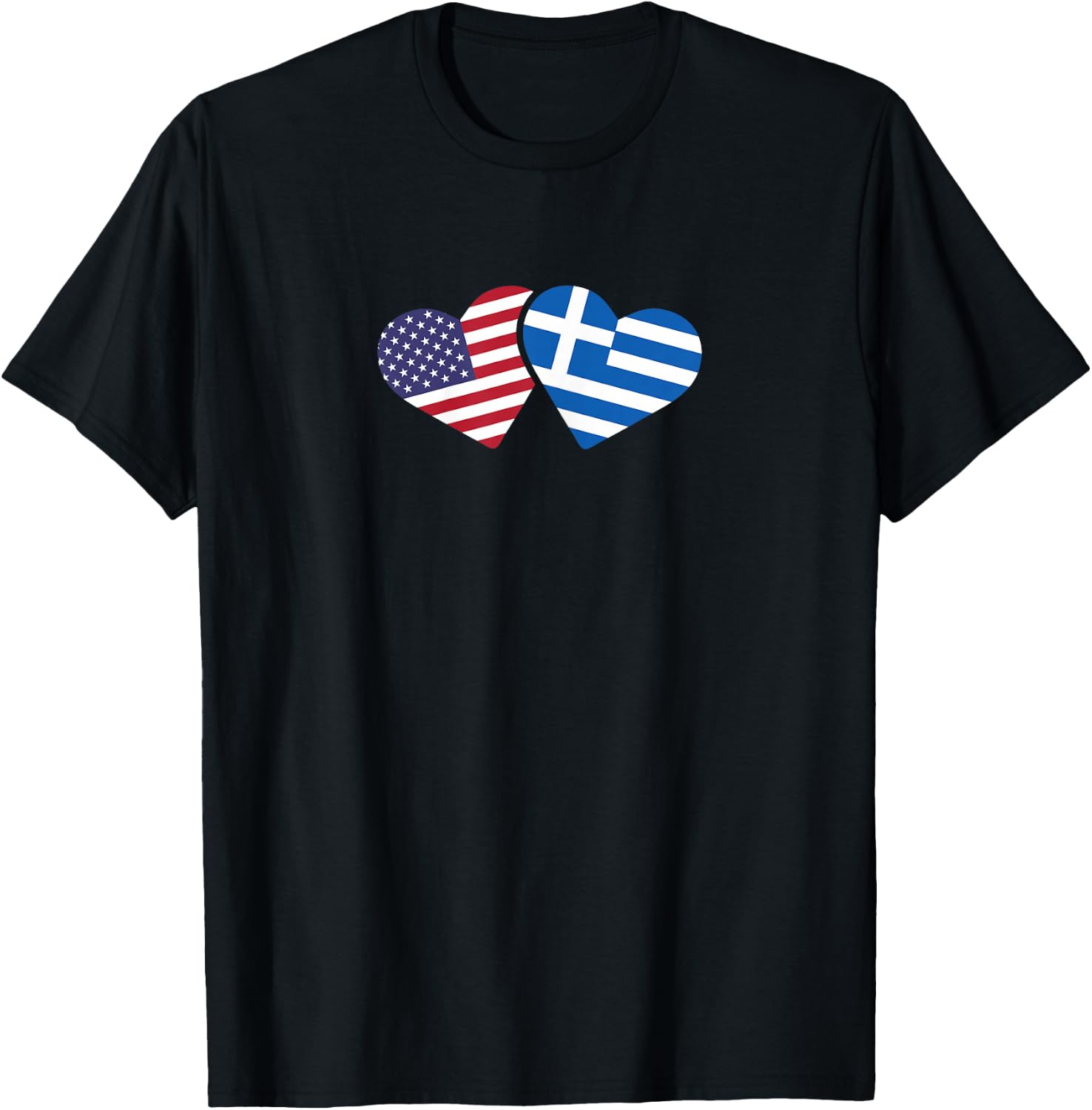 Greece USA Flag T Shirt Heart Greek American Love T-Shirt - T-Shirt | Black