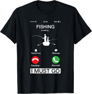 Fishing Is Calling And I Must Go Funny Phone Screen T-Shirt - T-Shirt | Black
