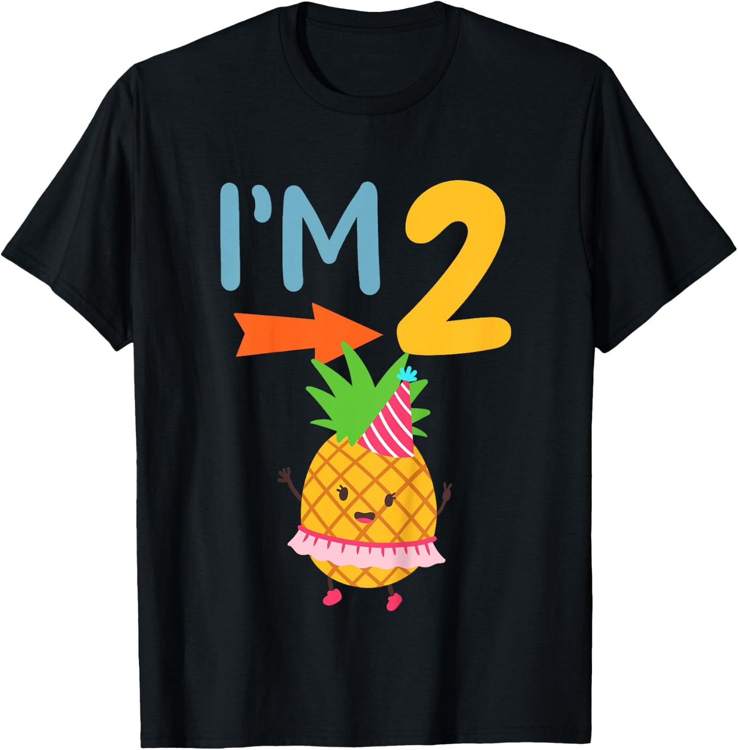 Kids 2nd Birthday Party Pineapple I’m 2 Two Years Old T-Shirt - T-Shirt | Black