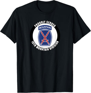 Proudly Served 10th Mountain Division Military Army Veteran T-Shirt - T-Shirt | Black