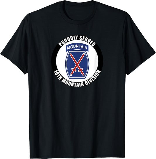Proudly Served 10th Mountain Division Military Army Veteran T-Shirt - T-Shirt | Black