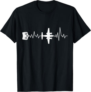 RC Aviator Heartbeat RC Aeroplane Pilot Model Plane T-Shirt - T-Shirt | Black