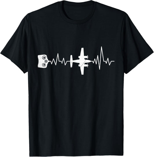 RC Aviator Heartbeat RC Aeroplane Pilot Model Plane T-Shirt - T-Shirt | Black