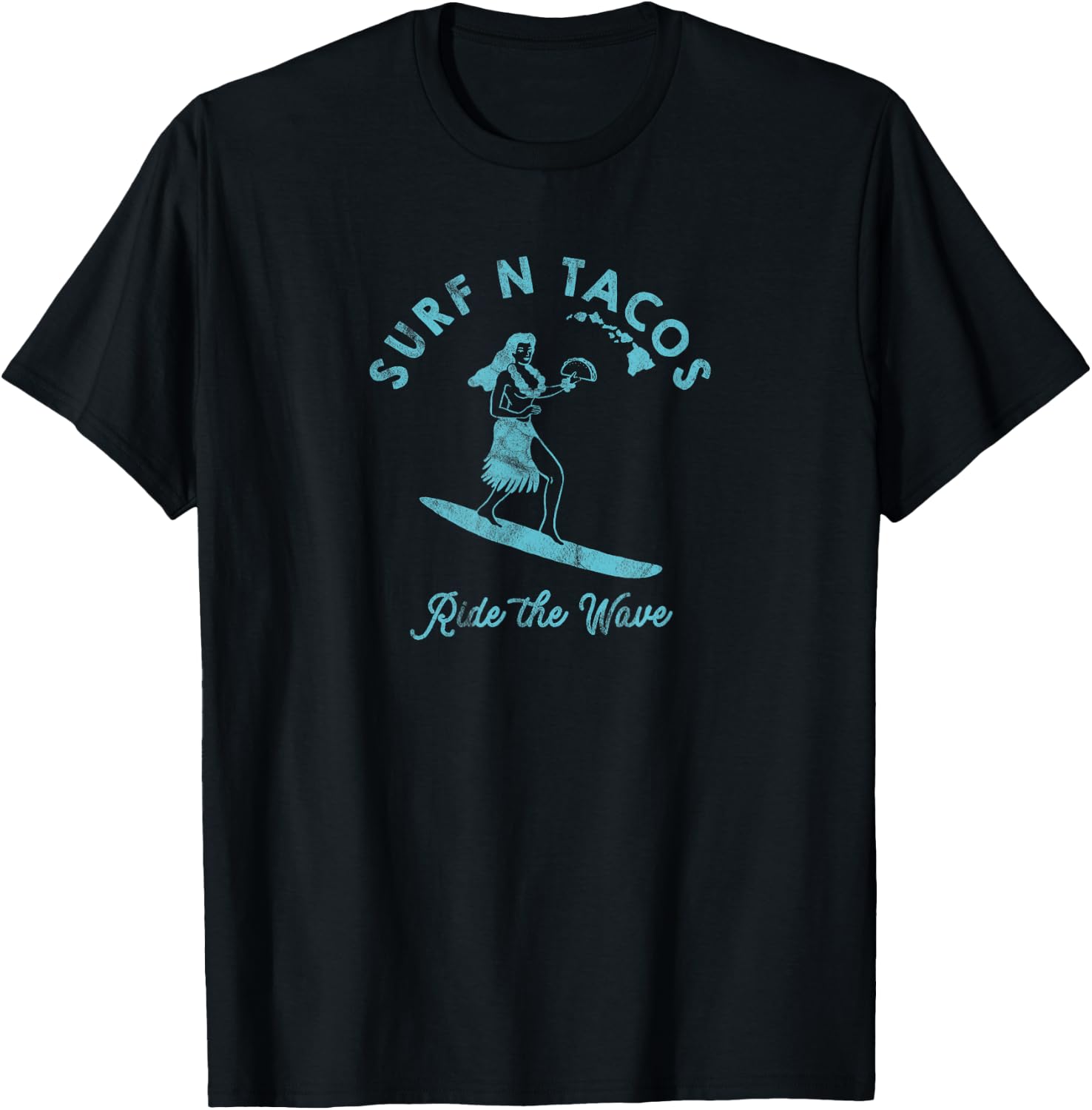Hawaii Surf N Taco Surfer Hula Girl Vintage Style T-Shirt - T-Shirt | Black