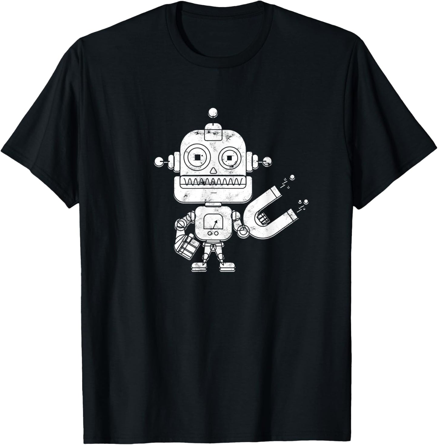 Distressed Retro Robot Dark - Artificial Intelligence Robot T-Shirt - T-Shirt | Black