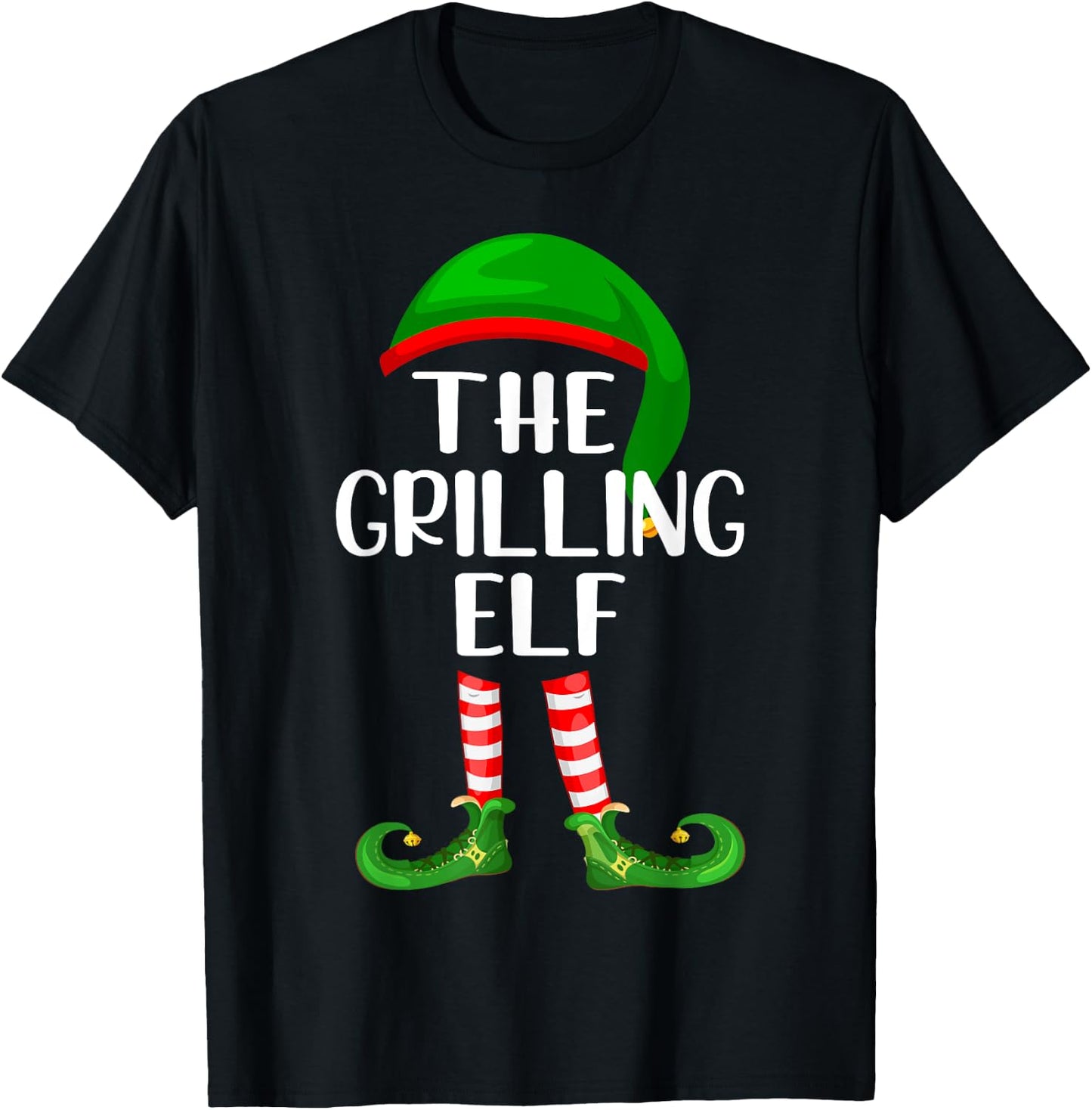 Funny The Grilling Elf Matching Family Christmas T-Shirt - T-Shirt | Black