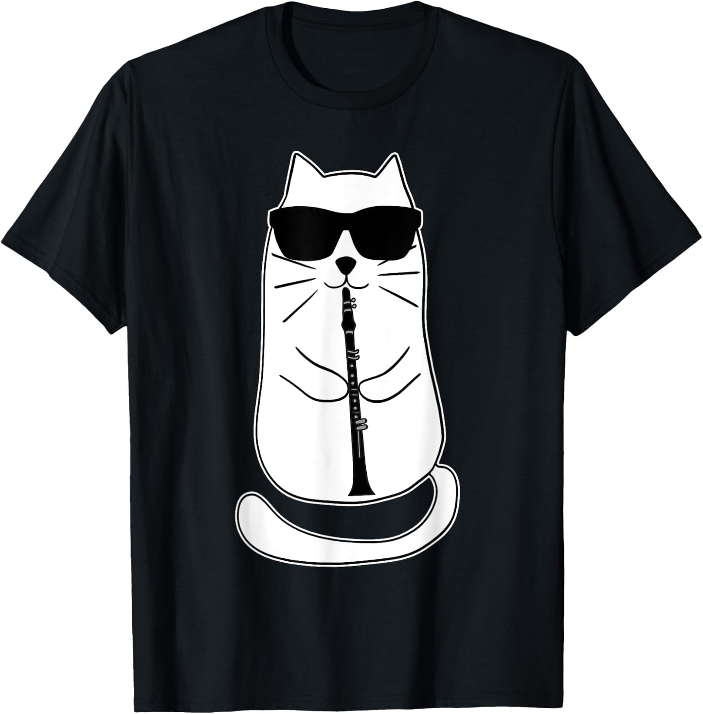 Funny Clarinet Cat With Sunglasses Musician Retro Vintage Men Women T-Shirt - T-Shirt | Black