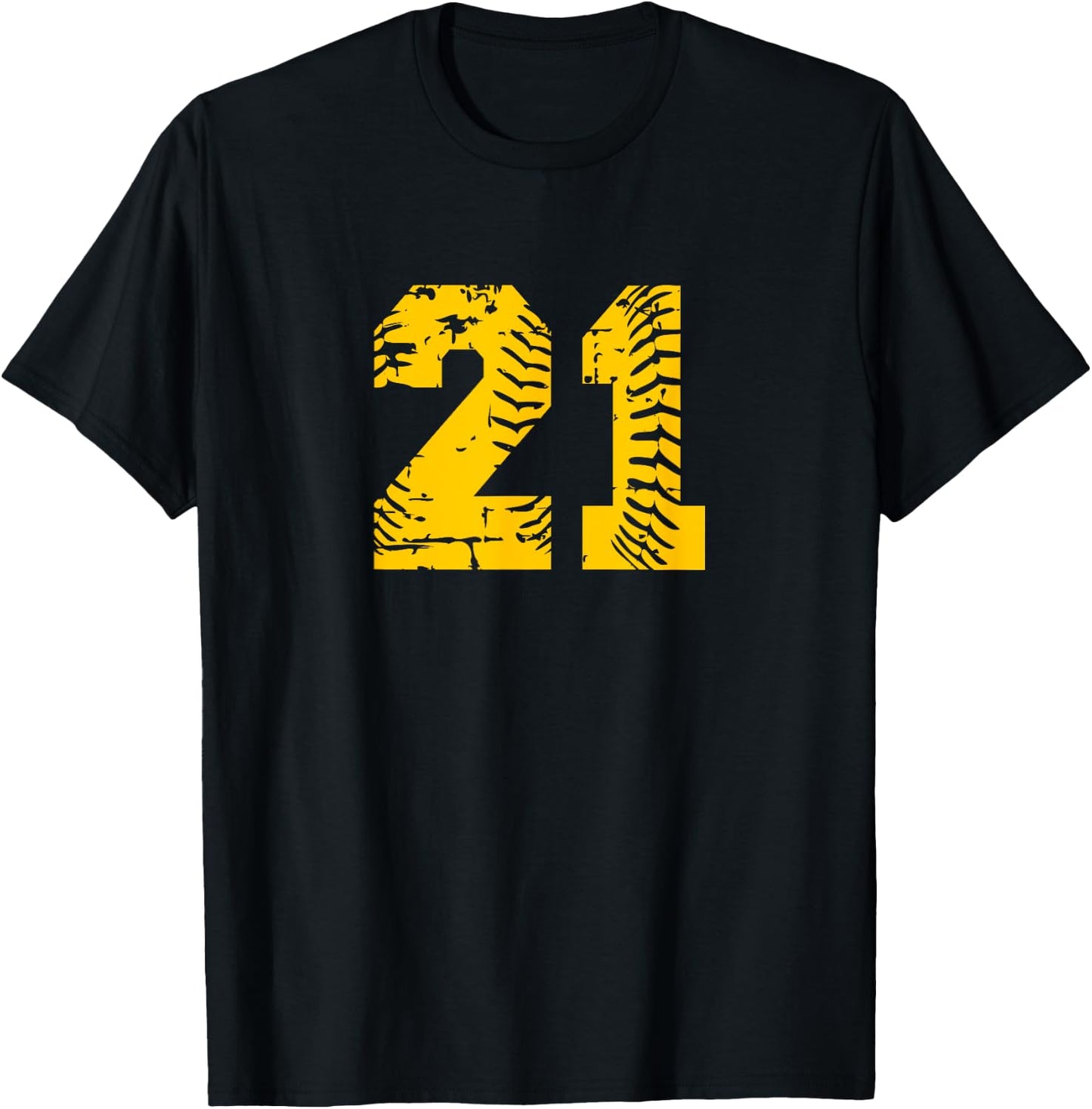 Baseball Softball Number #21 Yellow Birthday Lucky Number T-Shirt - T-Shirt | Black