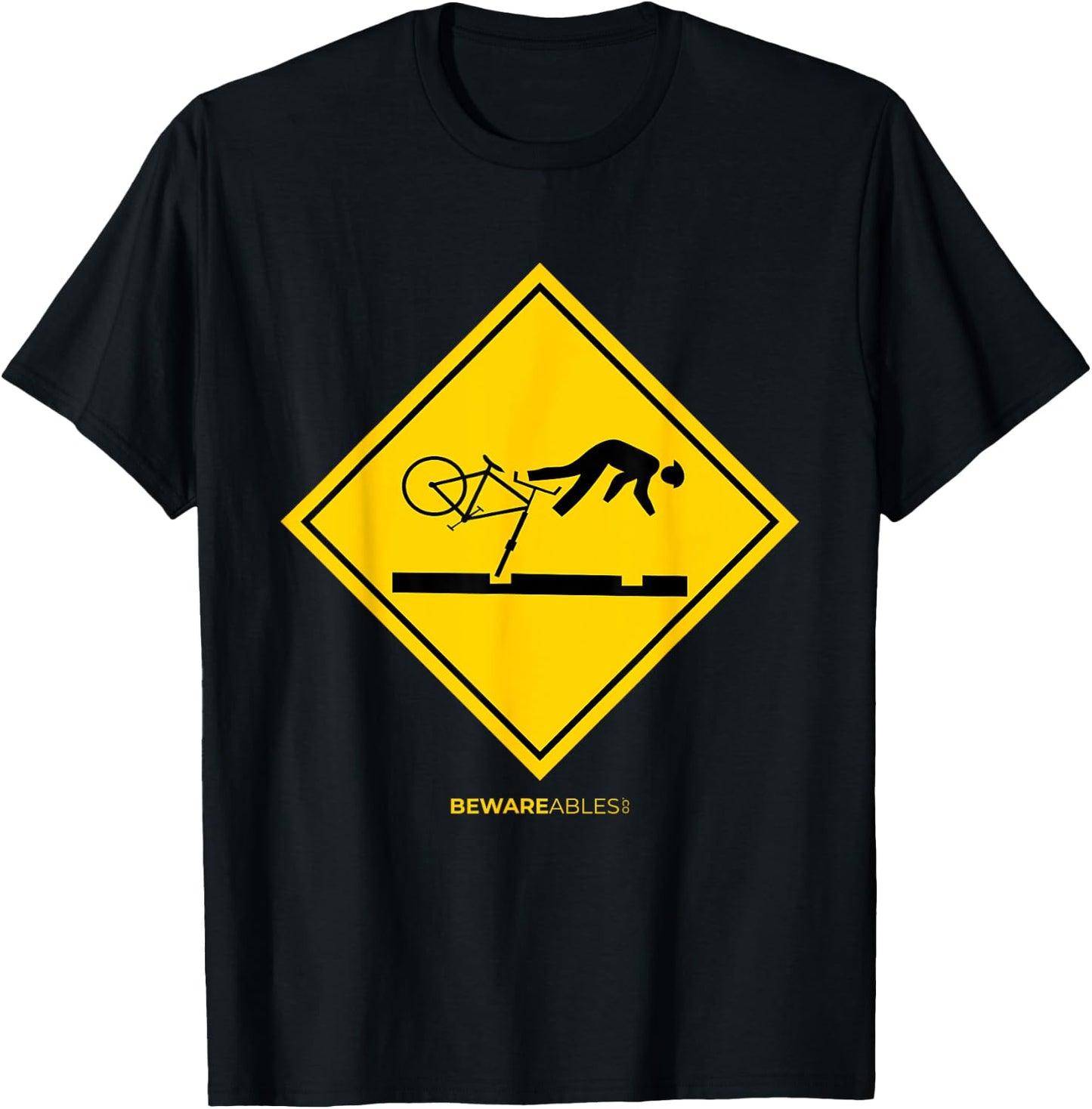 Falling bicyclists ahead caution sign funny cycling bike MTB T-Shirt - T-Shirt | Black