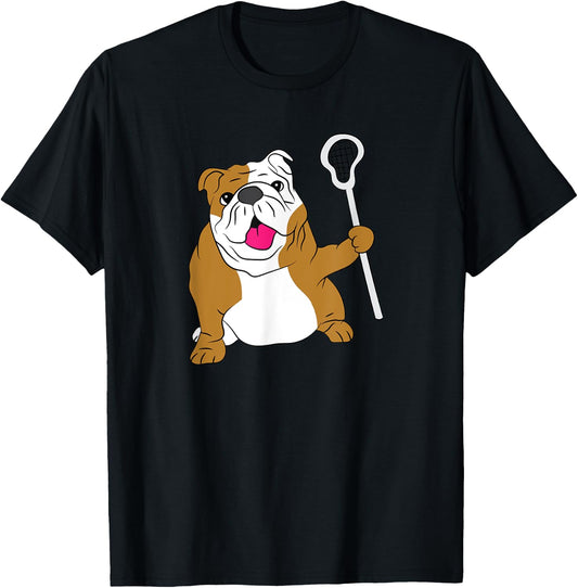 Bulldog Dog Lacrosse Design LAX Dad T-Shirt - T-Shirt | Black