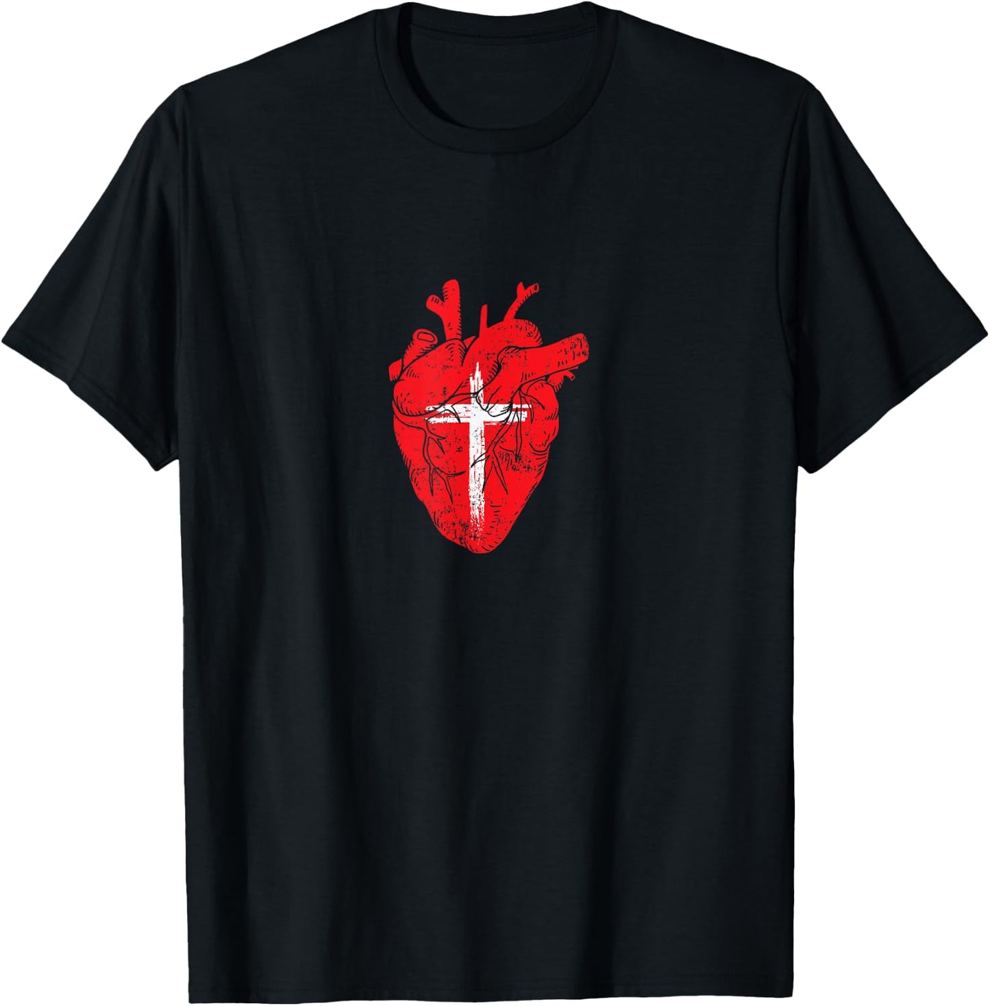 Red Heart Cross Design for Christian Believers T-Shirt - T-Shirt | Black