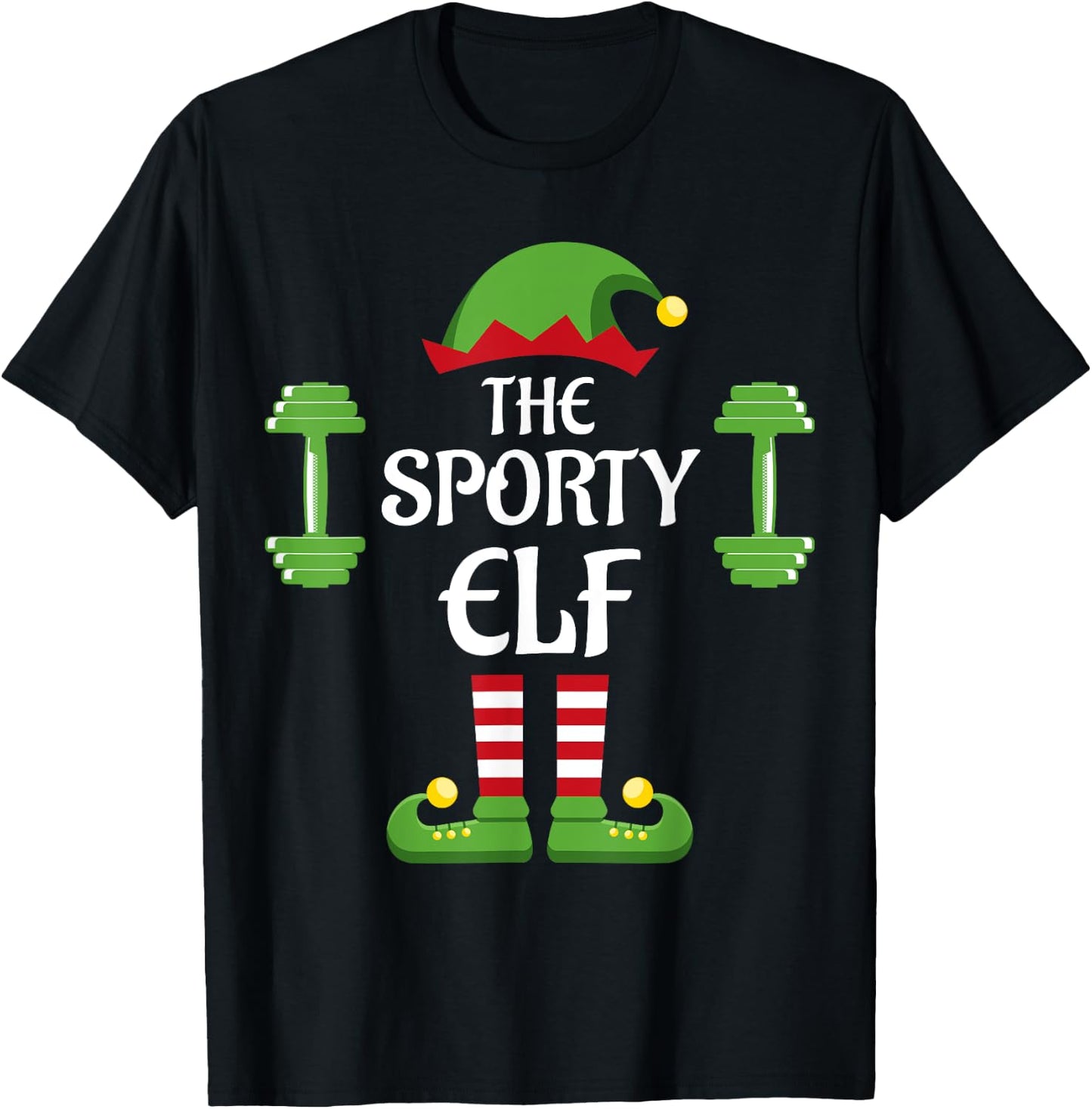 Sporty Elf Family Matching Group Christmas T-Shirt - T-Shirt | Black