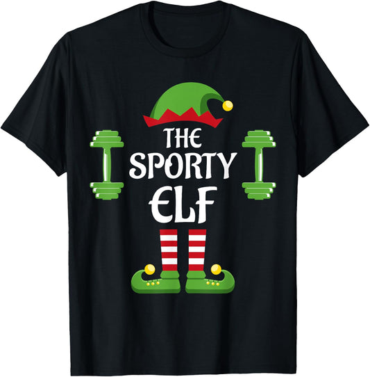 Sporty Elf Family Matching Group Christmas T-Shirt - T-Shirt | Black