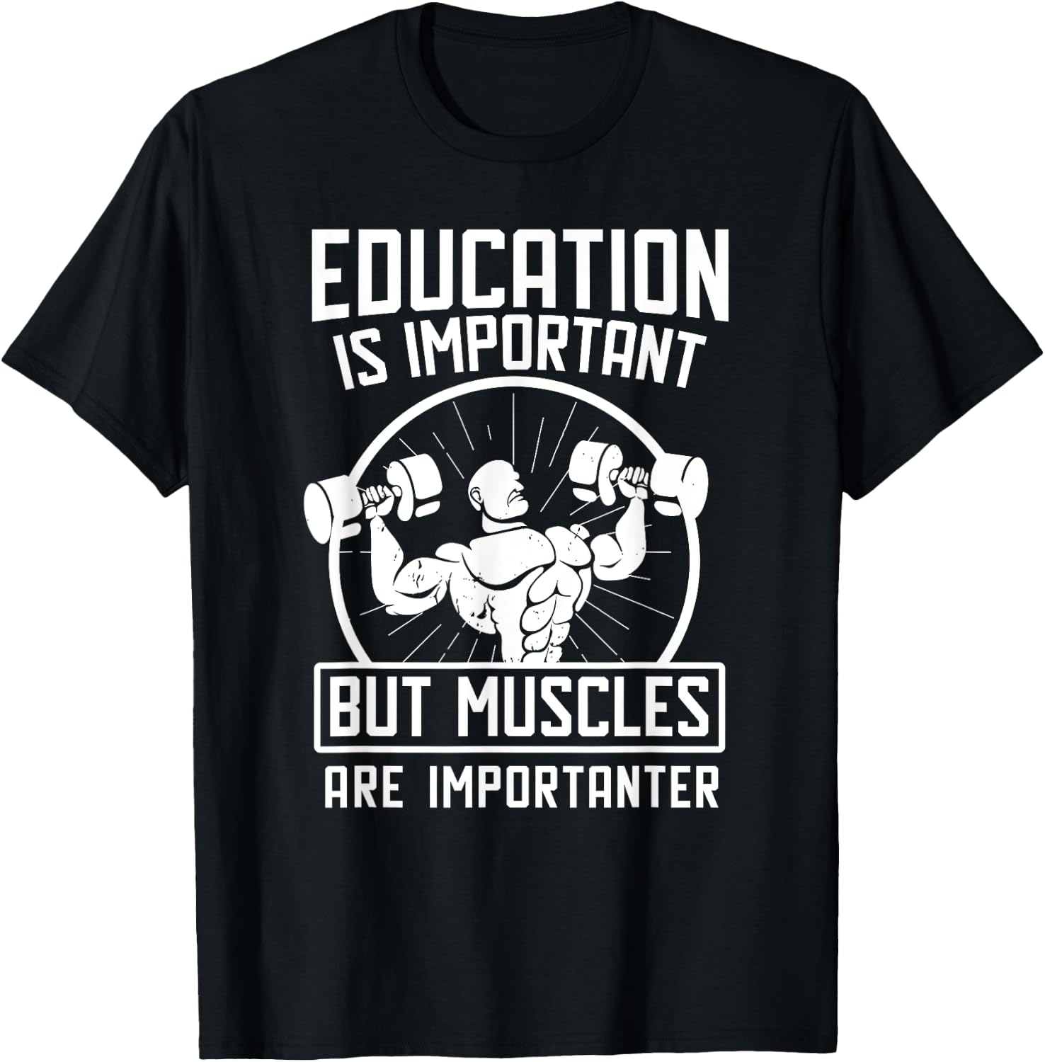 Muscles Is Importanter Funny Body Builder T-Shirt - T-Shirt | Black