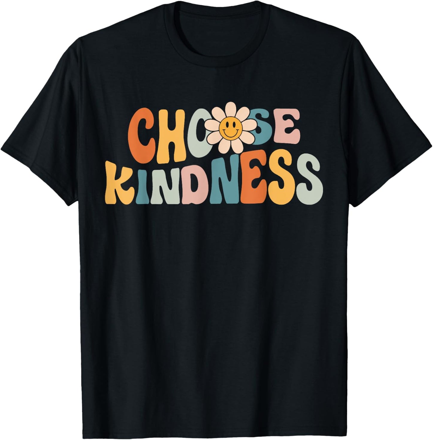 Choose Kindness - Retro Groovy Daisy Be Kind Inspirational T-Shirt - T-Shirt | Black