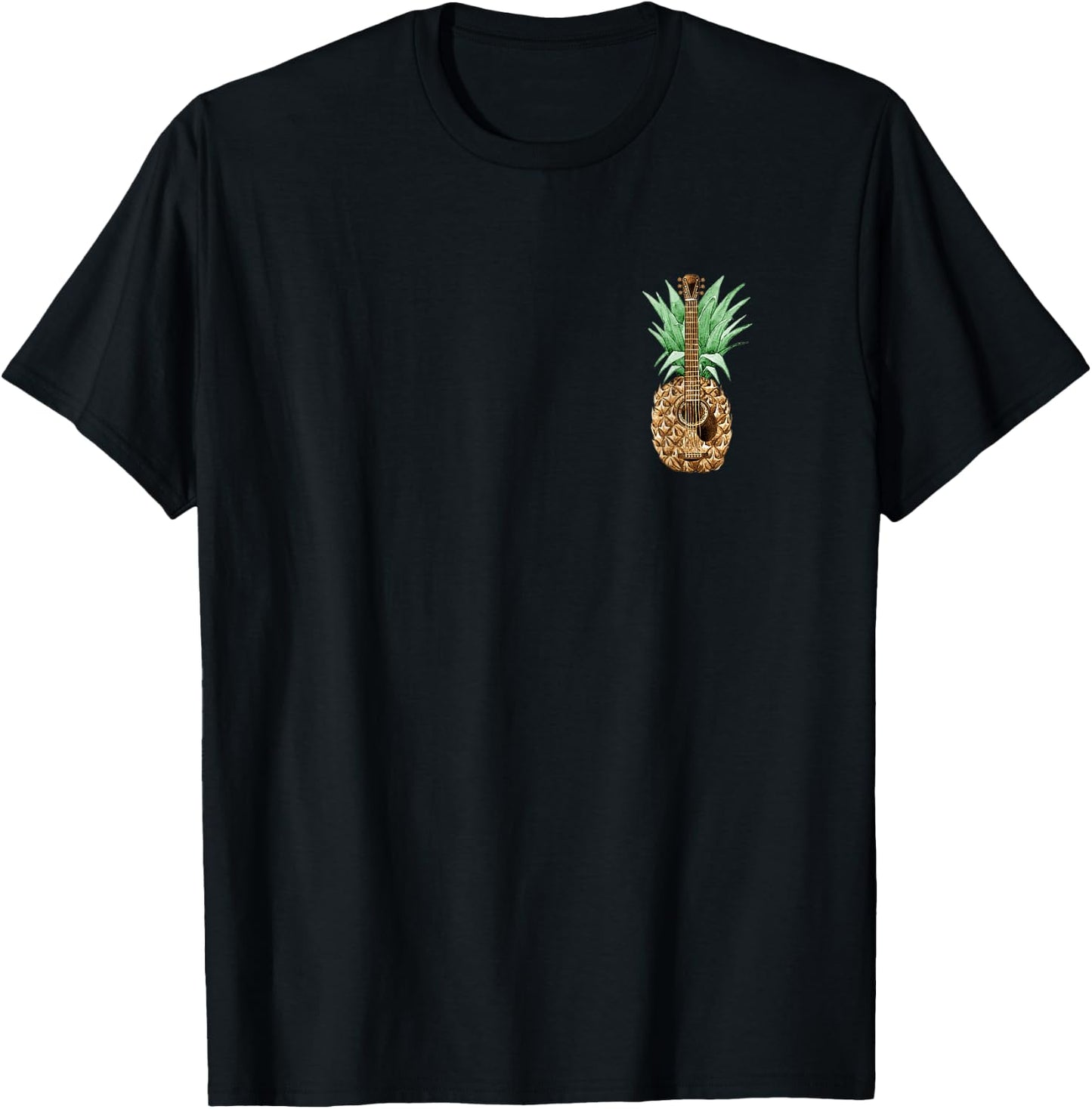 Funny Pineapple Acoustic Guitar Lover Hawaiian Music Summer T-Shirt - T-Shirt | Black