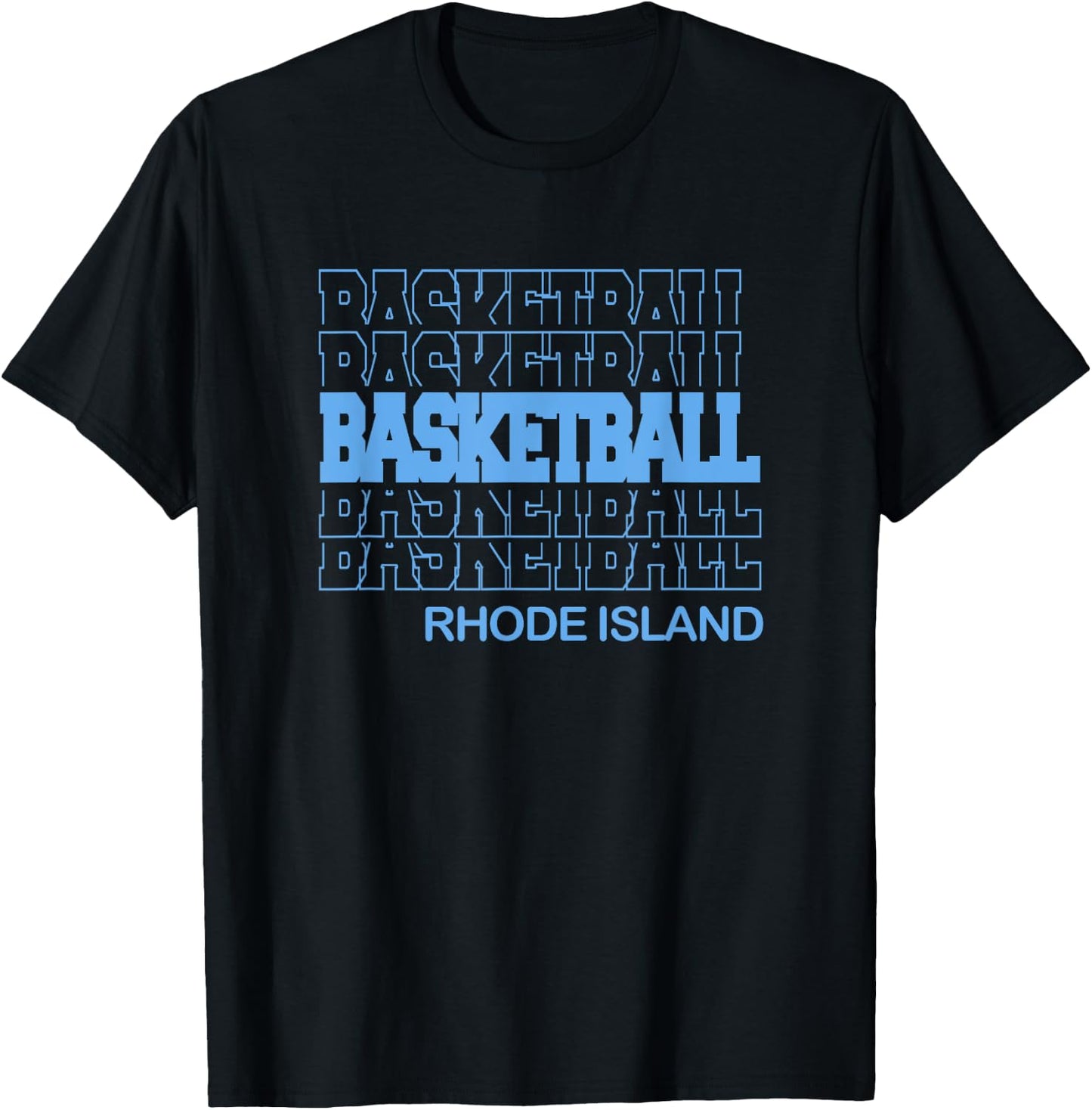 Basketball Rhode Island in Modern Stacked Lettering T-Shirt - T-Shirt | Black