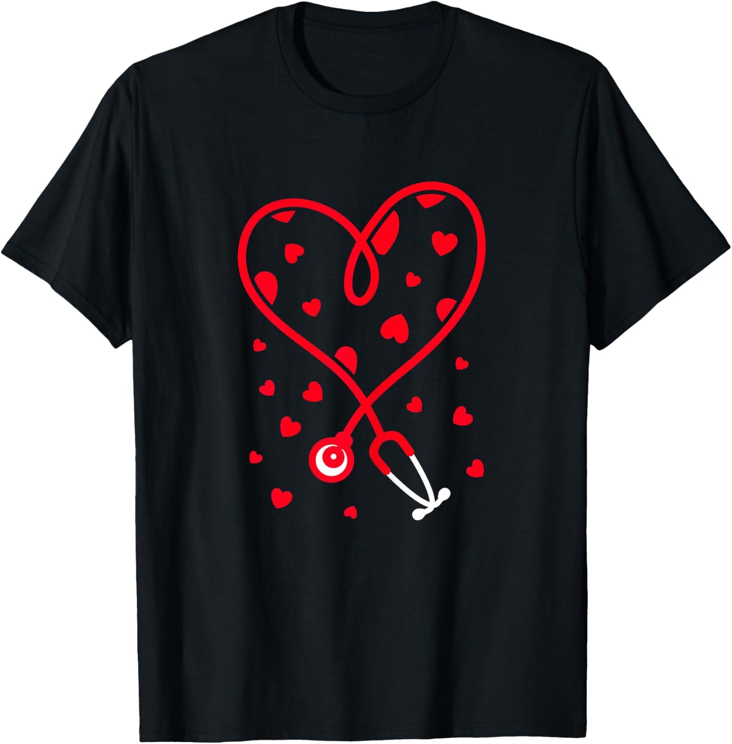 Nurse Stethoscope Heart Valentine's Day Nursing T-Shirt - T-Shirt | Black