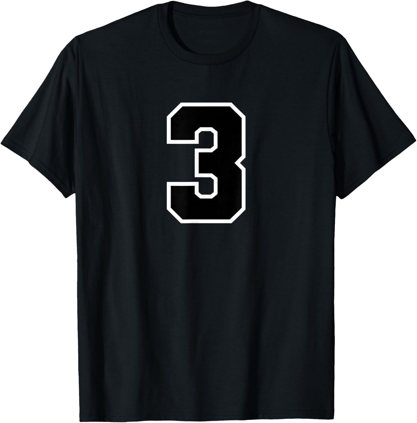Number 3 Sports Team White Black Varsity Number T-Shirt - T-Shirt | Black