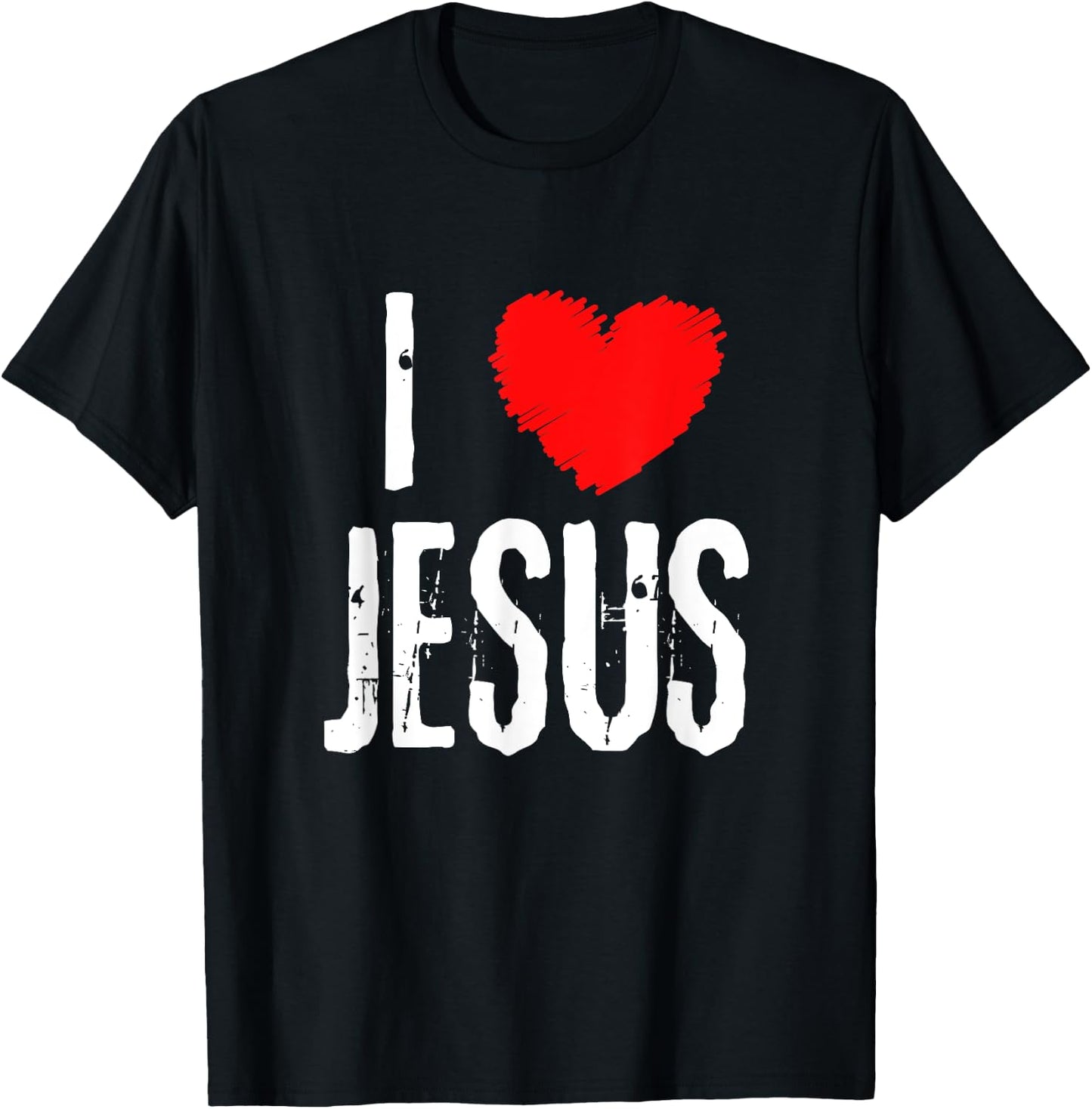 Vintage Grunge I Love JESUS typography, Christian T-Shirt - T-Shirt | Black