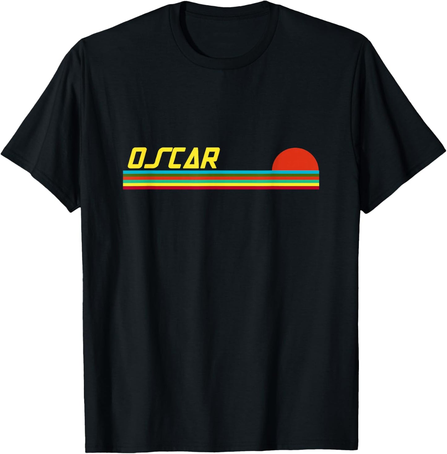 Oscar First Name Logo Retro Sunset Surfer Style Oscar T-Shirt - T-Shirt | Black