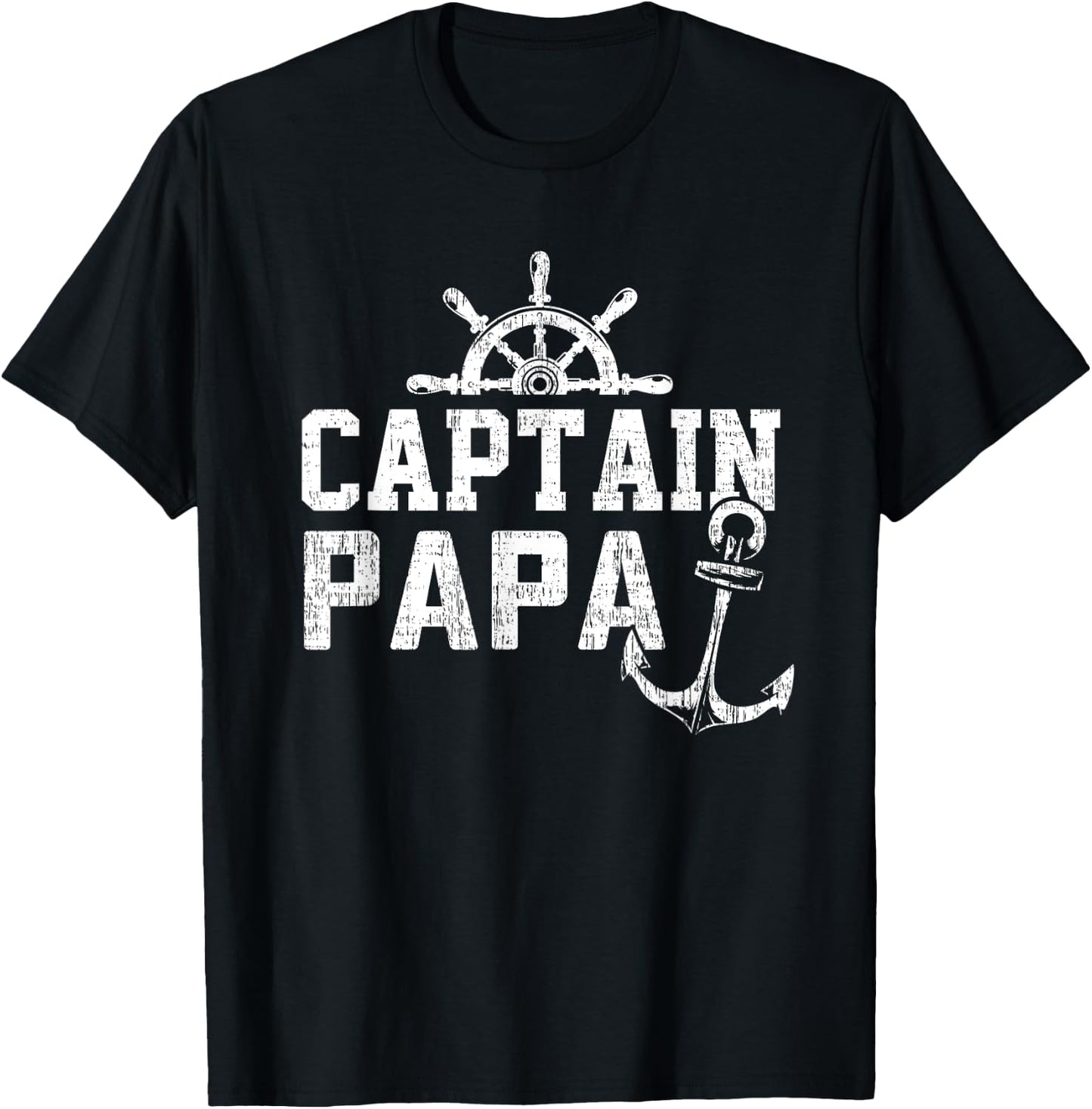 Captain Papa Pontoon Boating Fishing Lake Sailing Family T-Shirt - T-Shirt | Black
