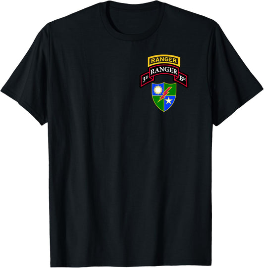 Army Ranger Shirt - 3rd Ranger Shirt - Scroll, Tab, and DUI T-Shirt - T-Shirt | Black